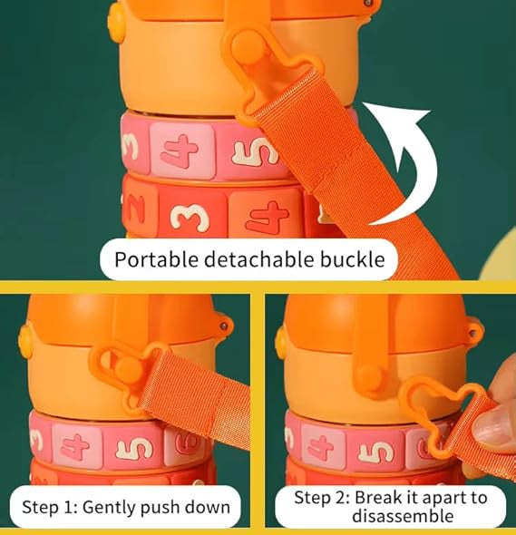 Kids Educational Water Bottle with Math Learning Puzzle, Rainbow Numbers and Symbols Simplyfiy Home