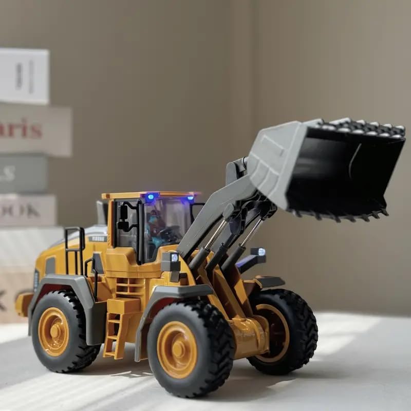 Metal RC Bulldozer Toy - 9-Channel Remote Control Construction Vehicle Dumping Bulldozerwith Lights & Sounds,