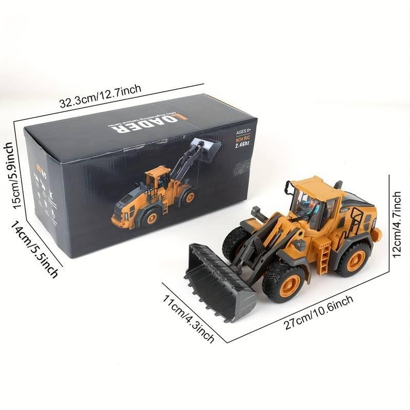 Metal RC Bulldozer Toy - 9-Channel Remote Control Construction Vehicle Dumping Bulldozerwith Lights & Sounds,