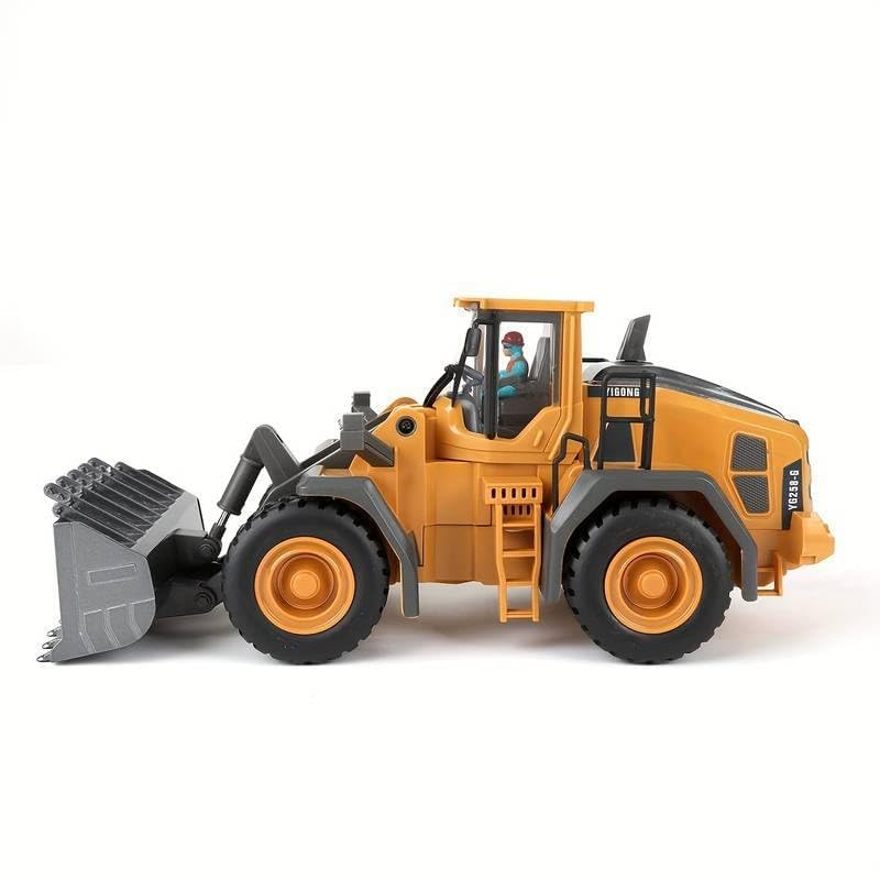 Metal RC Bulldozer Toy - 9-Channel Remote Control Construction Vehicle Dumping Bulldozerwith Lights & Sounds,