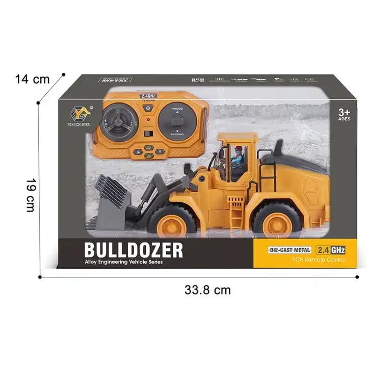 Metal RC Bulldozer Toy - 9-Channel Remote Control Construction Vehicle Dumping Bulldozerwith Lights & Sounds,