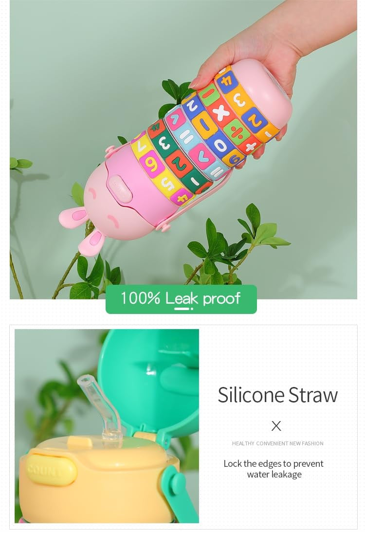 Kids Educational Water Bottle with Math Learning Puzzle, Rainbow Numbers and Symbols Simplyfiy Home