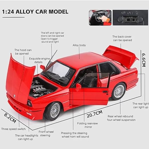 1:24 BMW M3 Model Car Die Cast Metal M3 Toy Cars with Light Sound Pullback Openable Door Cars Toy