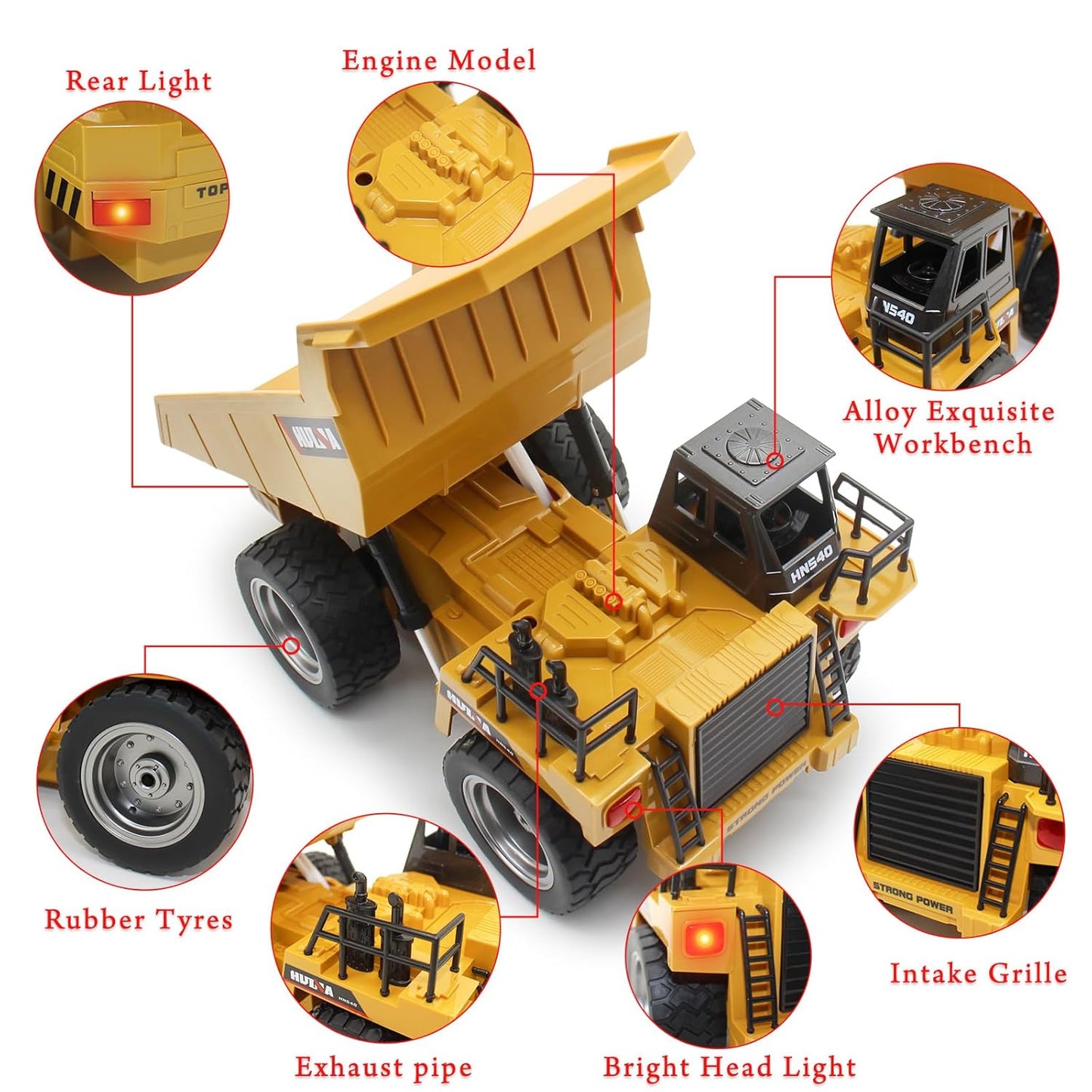 Remote Control Dump Truck 4 Wheel Driver Mine Construction Vehicle Toy Machine Model with LED Light