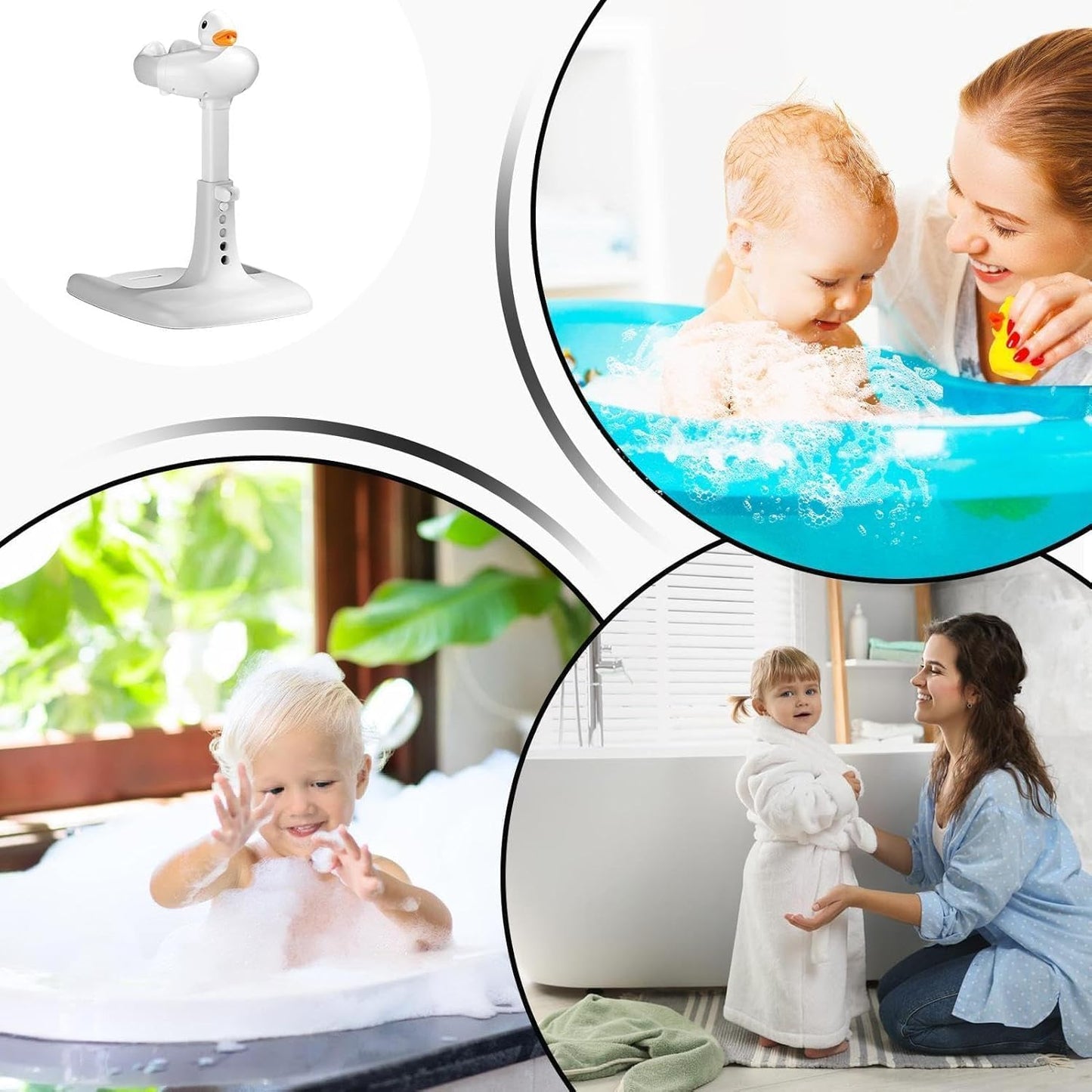 Baby Shower Bath Stand with Adjustable Height, Non-Slip Base, Huggable Duckling, Baby Bath Stand With Cartoon Duck