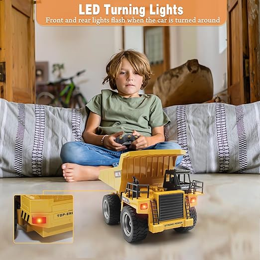 Remote Control Dump Truck 4 Wheel Driver Mine Construction Vehicle Toy Machine Model with LED Light