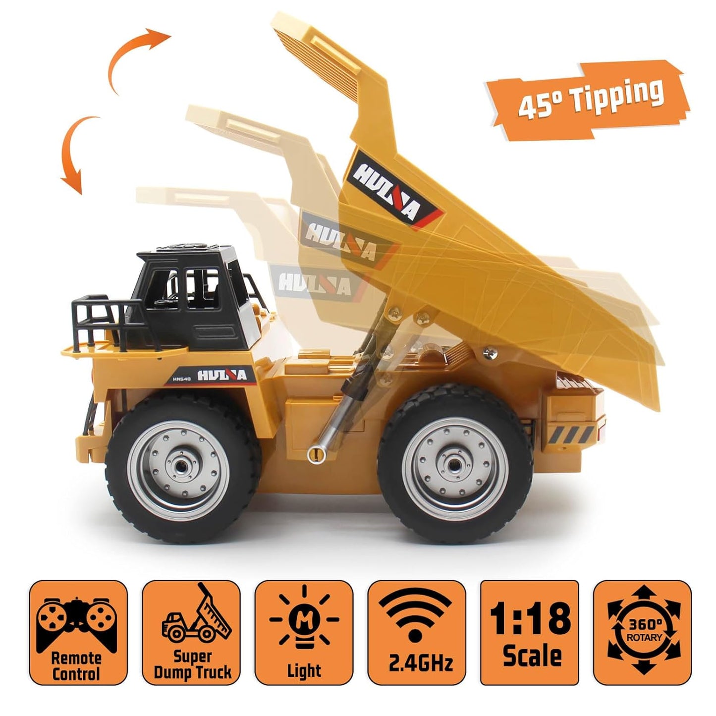 Remote Control Dump Truck 4 Wheel Driver Mine Construction Vehicle Toy Machine Model with LED Light
