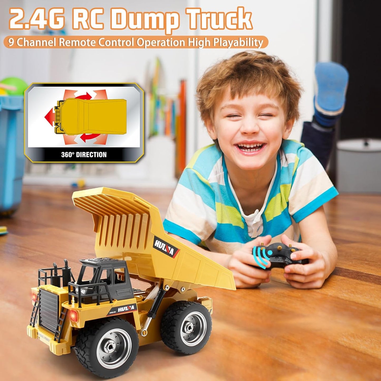 Remote Control Dump Truck 4 Wheel Driver Mine Construction Vehicle Toy Machine Model with LED Light
