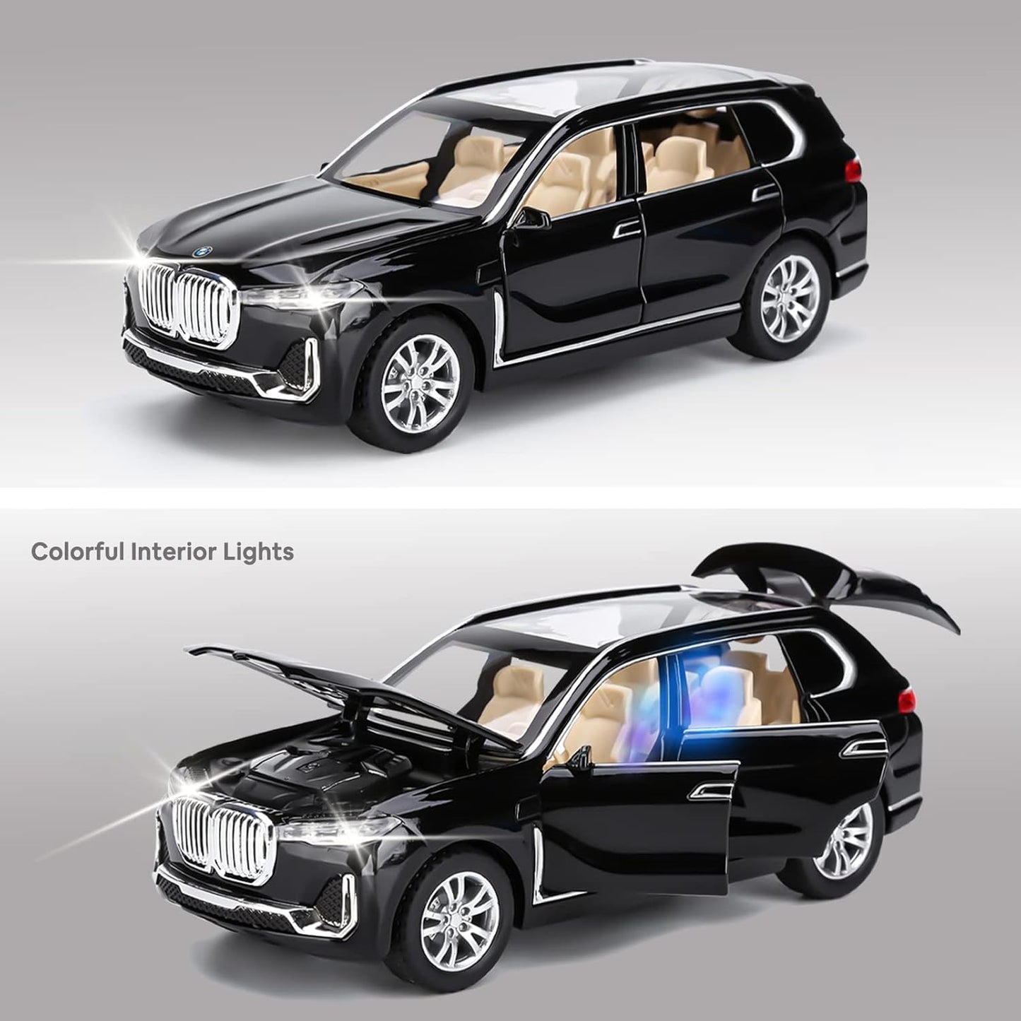 1/24 Big BMW Toy Car Metal Pull Back Diecast Car with Openable Door and Sound Light, Gifts Toys for Kids