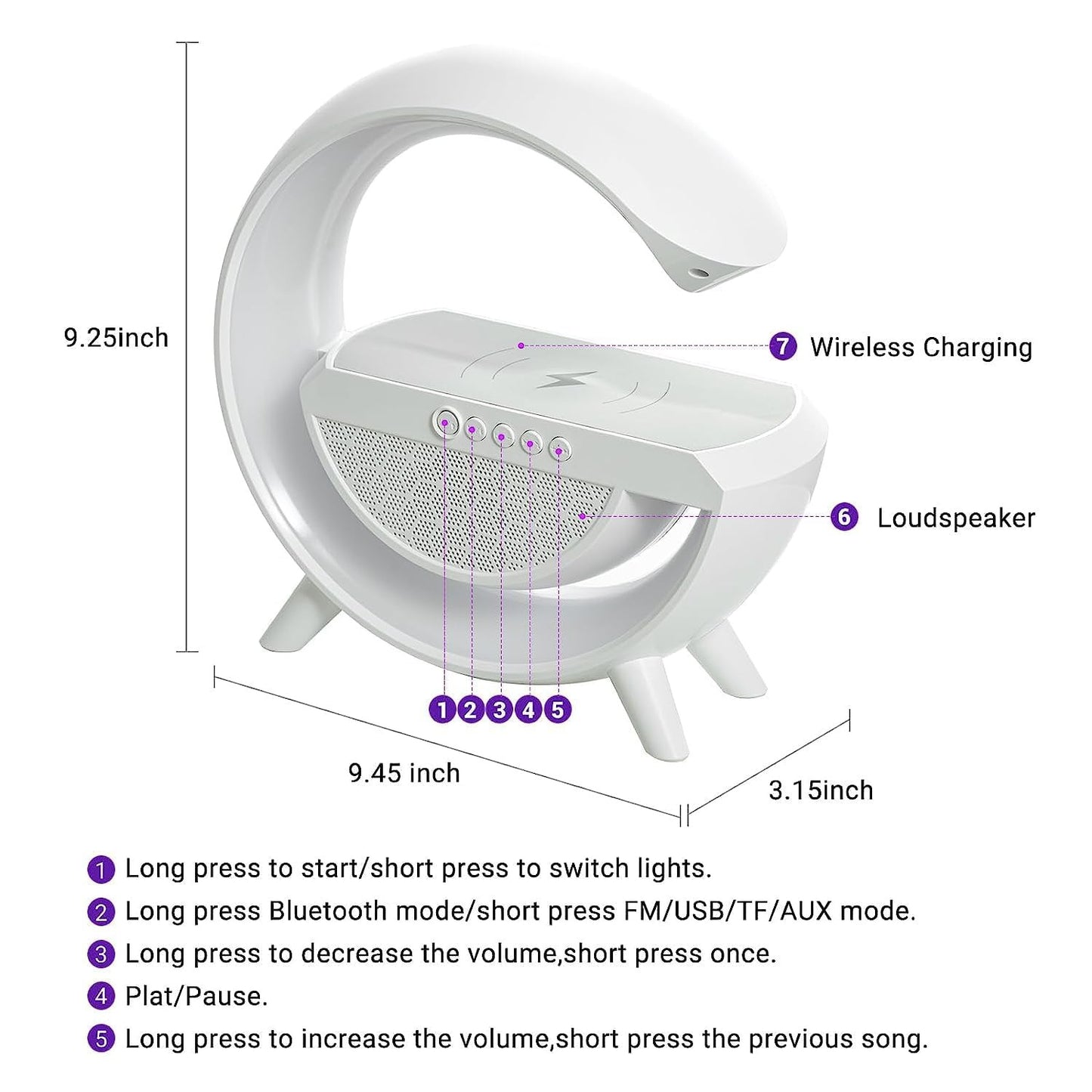 G-Shape Atmosphere 4 in 1 Multifunctinol Bluetooth Speaker Desk Table Lamp with Wireless Charger LED Light