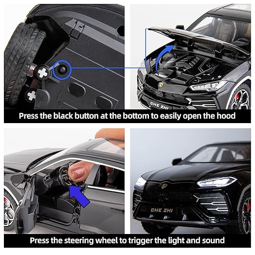 1/24 Big Lamborghini Urus Toy Car Metal Pull Back Diecast Car with Openable Door and Sound Light, Gifts Toys for Kids