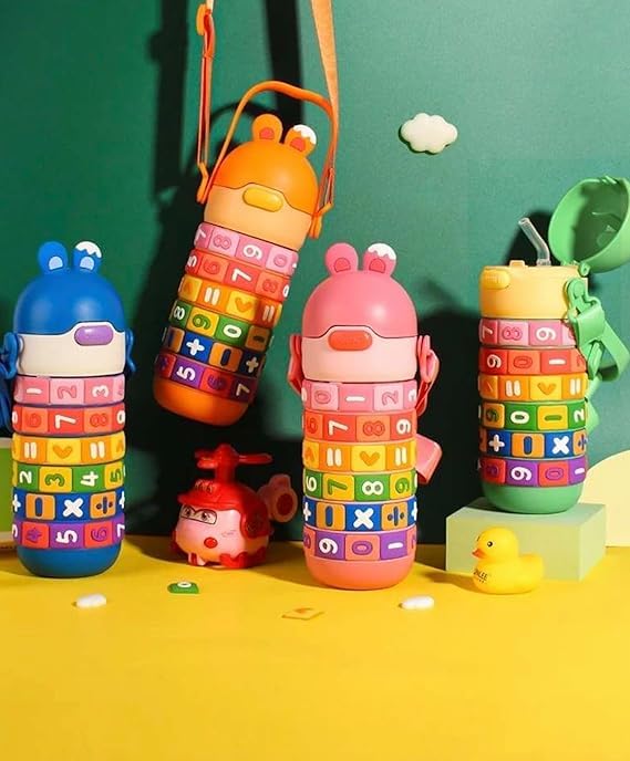 Kids Educational Water Bottle with Math Learning Puzzle, Rainbow Numbers and Symbols Simplyfiy Home