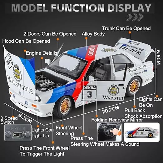 1:24 Scale Compatible for B.M.W M3 Edition Diecast Models Alloy Diecast Toy Car Openable Doors, Sound, Light | Pull Back Car Toy for Kids