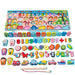 Wooden Magnetic Fishing Game, Educational Puzzle Board with Numbers, Animals, Fruits, Vehicles, Learning Toy Set for Kids
