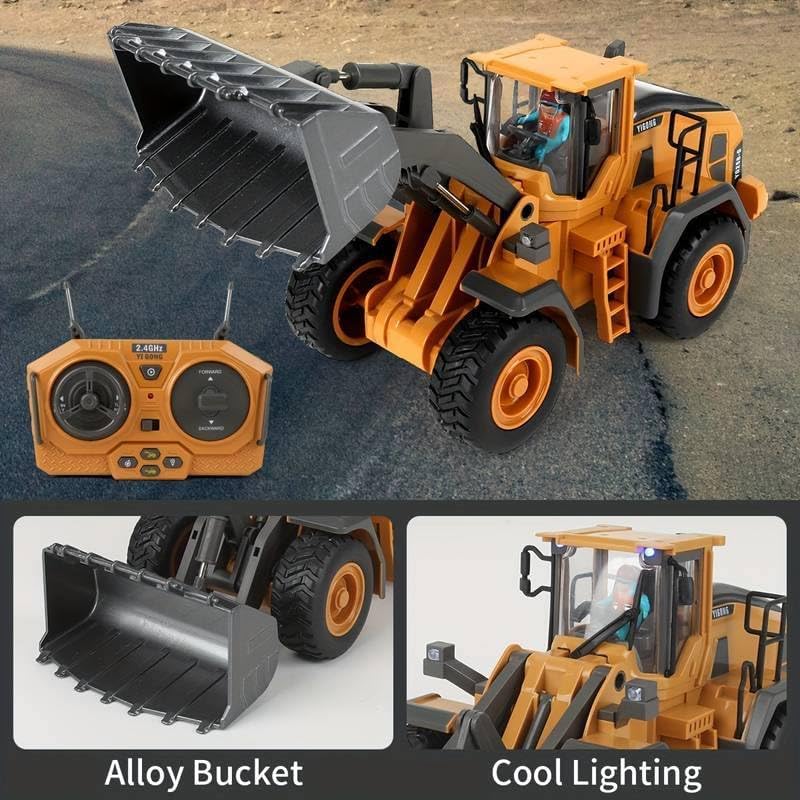 Metal RC Bulldozer Toy - 9-Channel Remote Control Construction Vehicle Dumping Bulldozerwith Lights & Sounds,