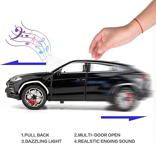 1/24 Big Lamborghini Urus Toy Car Metal Pull Back Diecast Car with Openable Door and Sound Light, Gifts Toys for Kids