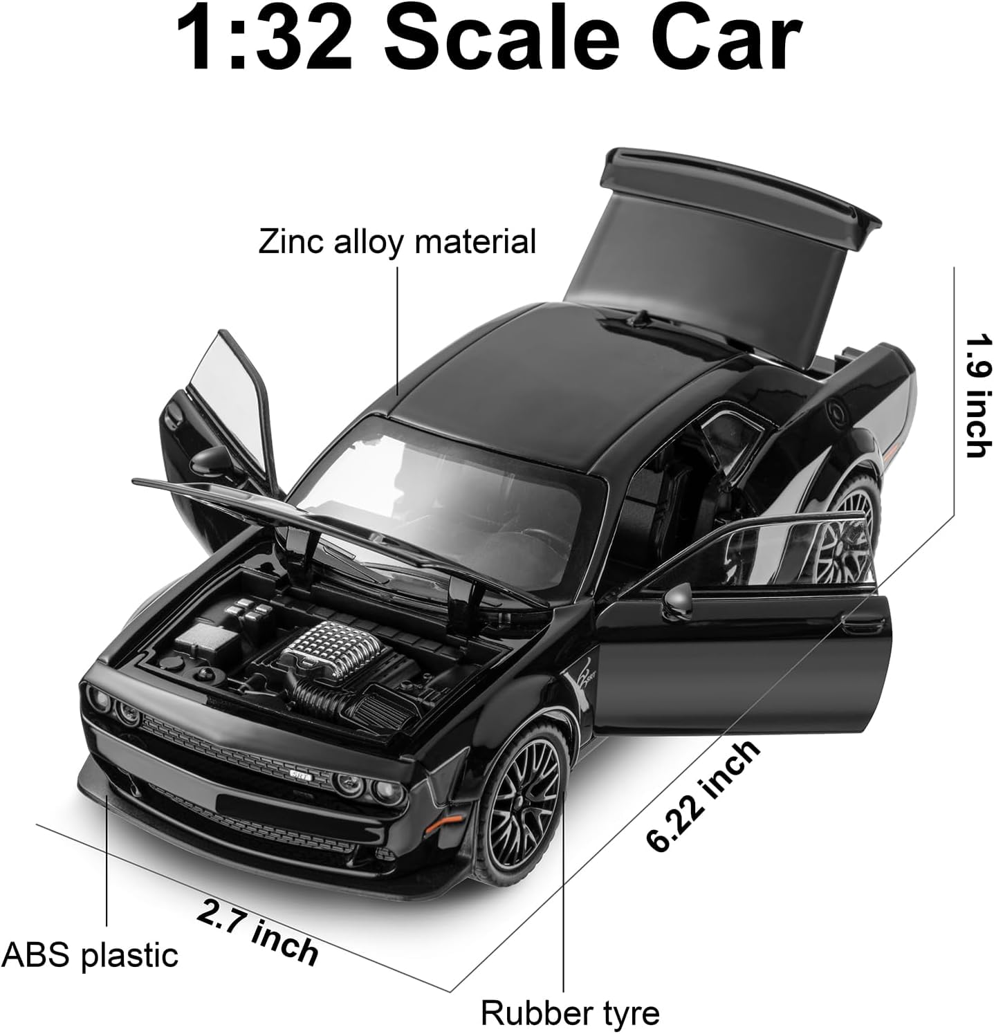 1:32 Die-Cast Dodge Challenger Model Car – Pull Back with Lights & Sounds