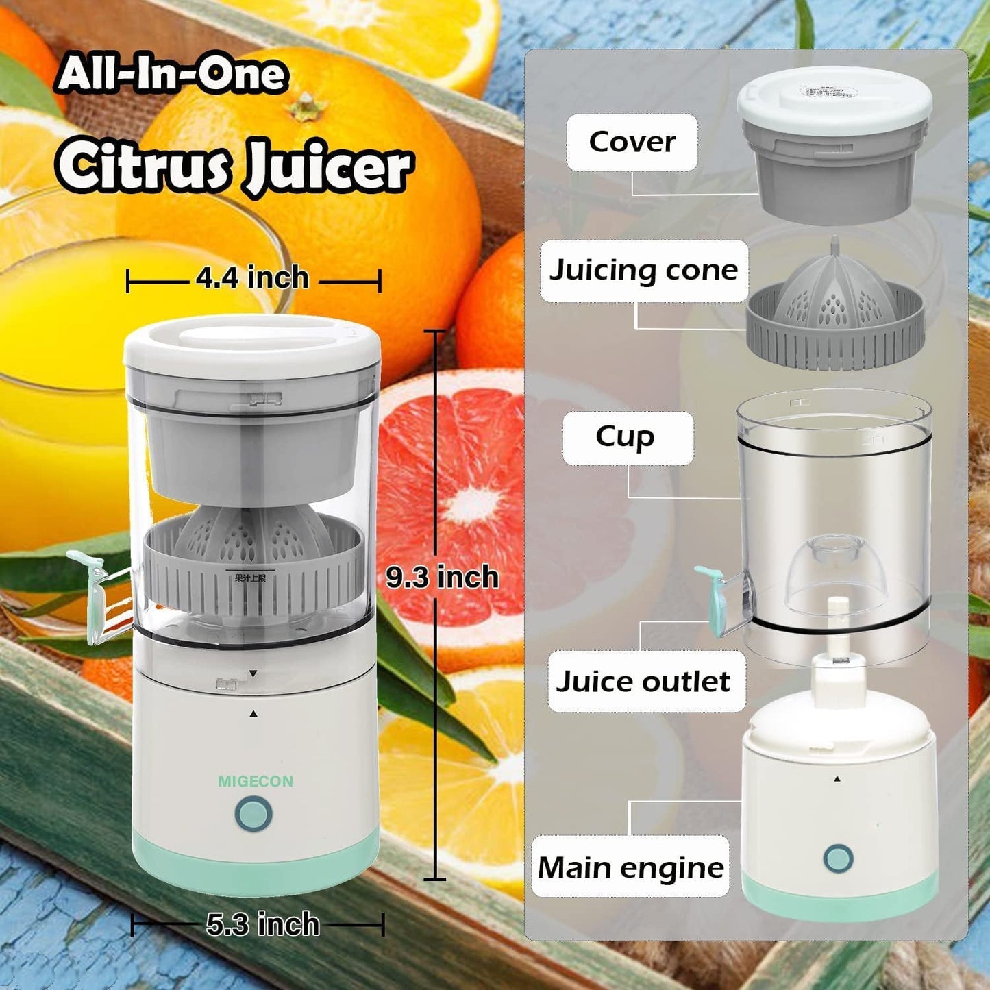 Wireless Electric Citrus Juicer Squeeze Juicer Electric Fruit Juicer Simplyfiy Home
