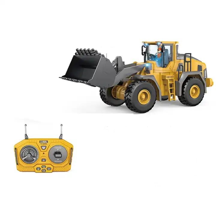 Metal RC Bulldozer Toy - 9-Channel Remote Control Construction Vehicle Dumping Bulldozerwith Lights & Sounds,